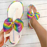Sandals Jelly Shoes Clip Toe Transparent Glitter Bowtie Bling Flats Ankle Buckle Strap Slides Ladies Beach Shoe