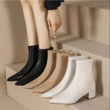 2023 New Korean Version Of Pointed Ankle Boots Thick Heel Rear Zipper Middle Heel Martin Boots Fashion Fashion Women's