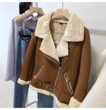 New Winter Women Female Fur Leather JacketFaux Lamb Leather Jacket Aviator Jacket Thick Faux Leather Fur Sheepskin