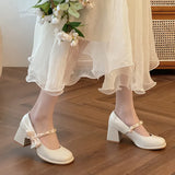 And Summer High Heels Women's Mary Jane Shoes Women's Shoes Bow Thick Heel Shoes Shallow French Single