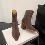 Breakj Frosted Ankle Boots Women Thin Thin Boots 2024 New Autumn And Winter Thick Heel Single Boots Retro Pointed Western