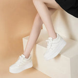Cowhide Small White Shoes Women's Leather Strapped Thick-Soled Muffin Shoes Fashion Leisure Shoes Breathable Anti-Skid Shoes White