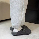Breakj Tou Half-Drag Shoes 2024 New Gray Felt Suede And Cotton Slippers Muller
