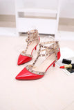 Women's Shoes 2019 Summer Pointed High-heeled Stiletto Patent Leather Rivet Single Shoes Was Thin Buckle Women's