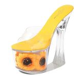 Women Model Shoes Thick Super High heels 17cm Sunflower Waterproof Fishmouth Sandals Transparent Crystal Shoes Wedding
