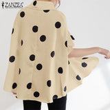 Women Casual Short Sleeve Polka Dot Blouse ZANZEA Elegant Turn Down Collar Shirt Summer Printed Oversize Tunic Tops Female