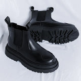 Breakj New Vintage Niche Black Leather Boots Chimney Boots Men's Thick Platform Raised Sleeve Tide Boots