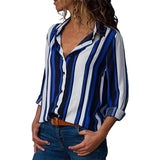 Chiffon Blouse Women Long Sleeve Striped Shirt Turn Down Collar Office Shirt Casual Tops Blusas Femininas Plus