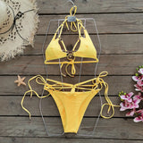 Three-Point Solid-Color Bikini 2025 New Split Swimsuit Female Strap Sexy