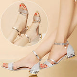 Ankle Strap Low Heels Sandals for Women Gold Silver Wedding Party Shoes Woman 2023 Summer Square Heeled Sandalias