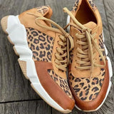 Plus size 36-44 New Thick-soled Round Toe Low-top Leopard Print Women's Singles Cross-large Stitching Lace-up