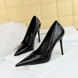 Breakj Fashion Sexy Skinny Heels With Shallow Pointed Patent Leather Snake Grain High