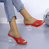 New Large-Size High-Heeled Sandals And Slippers Simply Woven Cross-Ribbon Crystal Fashion Women's