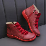 Breakj Autumn / Winter New Women's Boots Large Size Casual Ankle Boots Women's Boots Flat Front Strap Side Zipper Flat Boots Women's