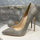 Grey Crocodile Effect Sexy Women Pointed Toe 80 100 120 High Heel Shoes for Party Wedding Gorgeous Ladies Stiletto