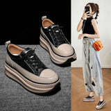 Chunky Sneakers Warm Casual Vulcanized Shoes Woman High Platform Boots 7CM Lace Up High Top Leather Sneakers Women