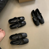 Round Head Shallow Mouth Single Shoes 2024 Autumn New Korean Version Of Retro Gentle Fairy Soft Flat Mary Jane