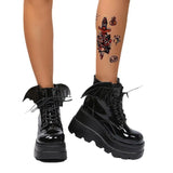 Breakj New Dark Gothic Wing Slope And Short Boots Female Large Size Martin Boots Thick Bottom Boots Demonia
