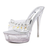 Breakj Diamond Crystal Thin With Slippers Female Summer Waterproof Platform Anti-Slip Thick Bottom Sexy Versatile Super High With A Word Drag