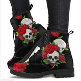 Boots Women's Autumn and Winter New2021British Fashion Women's Tooling Boots Skull and Flower Print High-top Boots