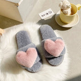Breakj Slippers Women 2023 Winter New Korean Version Of Love Plush Warm Flat Cotton Slippers Home Slippers