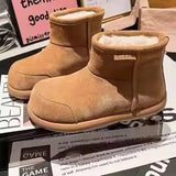 Breakj Fashion Big Head Ugly Cute Bread Shoes Boken Snow Cotton Boots Flat And Velvet Warm Short Boots Women's