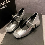 Breakj Casual High-Retro French Single-Shoe Small Scented Silver Lily One-Word Temperament Light-Mouthed Mary Jane