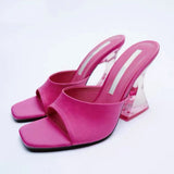 Breakj R 2023 New Transparent High Heel Summer Red Rubber Coarse Leather Mouth Casual High Heel High Heel