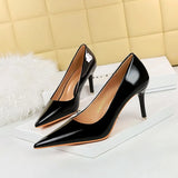 Breakj Fashion Simple Fine Heel High Heel Bright Face Patent Leather Shallow Mouth Pointed Women's Shoes High Heels Single