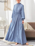 Spring Bohemian Beach Part Dress ZANZEA Women Long Sleeve O Neck Printed Polka Dots Robe Loose Casual Vestidos Kaftan