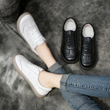 Gril Women's Ladies Female Woman Genuine Leather White Vulcanized Shoes Flats Sneakers Platform Lace Up