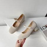 Mouth Single Shoes Women Thick Heel New Simple Word Buckle Mary Jane Shoes Retro Square Head Fairy High