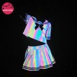 2in1 Lolita Cosplay Reflective Evening Party Schoolgirl Outfit for Womens Sailor Costumes Lingerie Set with Top Shirt Mini
