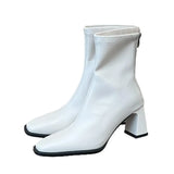 Breakj Female Fairy 2024 New Soft Leather Thick Heel Zipper Low Tube Chimney Boots Web Celebrity Fashion Chelsea Ankle
