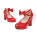 Ankle Strap Lolita Shoes Womens Platform High Heels Cute Pumps Sweet Bow Ladies Office Footwear Cosplay Red White Pink