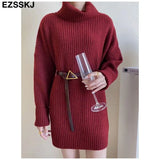Autumn Winter highneck thick oversize Sweater pullovers Women 2021 LOOSE sweater pullovers female Long