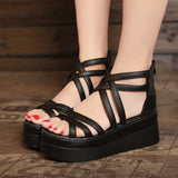 Breakj Summer New Wedge Platform Sandals Cross Strap Roman Sandals Women's Shoes