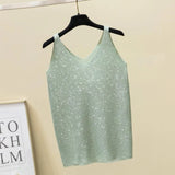 shiny Knitted Top Summer v-neck diamonds Tank top Women Slim Top Female bling sleeveless t-shirt Vest