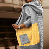 Fashion Back Letter Printed Loose Coats Women Fall Winter Elegant Hooded Overcoat Casual Pockets Office Lady Knit Tops