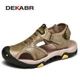 Men's Soft Beach Shoes Summer Men Outdoor Genuine Leather Sandals Walking Breathable Slippers Lightweight Outside