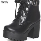 Autumn Martin Boots Boots Women Round Toe Buckle Shoes Women High Heel Fashion Plus Size Square Heels Lacing 3