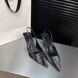 Summer New Brand Women's Slingback Shoes Pointed Toe Slip on Sandals for Women Thin High Heel Ladies Elegant Pumps