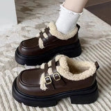 Style Small Leather Shoes Female Students' New Japanese Vintage Plush Warm Cotton Shoes In Autumn and Winter boots