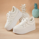 Cowhide Small White Shoes Women's Leather Strapped Thick-Soled Muffin Shoes Fashion Leisure Shoes Breathable Anti-Skid Shoes White