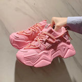 Sneakers Women 2021 New Fashion Height Increasing Chunky Shoes Solid Pink Black Girls Casual Sneakers