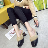 Chunqiu Korean Version Of Thick-Heeled Slippers High-Heeled Baotou Semi-Towed Scalp Fur Women's Shoes Fashion Muller