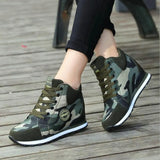 Spring High Top Wedge Platform Sneakers Women Casual Shoes Hidden Heels Ladies Sneakers Camouflage Women Shoes Basket
