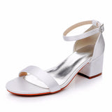 Breakj Cm Square Heel Sandals Shallow Mouth With Buckle Sandals Ivory White Silk Satin Cloth Bride White Sandals