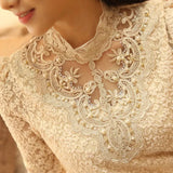 White BlousesWomen Sexy Shirt Lace Blouse Autumn Spring Long Sleeve Tops Casual Elegant Female Black