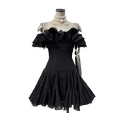 Gentle Lotus Leaf Petal Word Collar Solid Fairy Short Dress Waist Niche Hip Party Elegant
